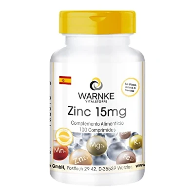 Imagen de Zinc 15 mg 100 comprimidos, forma orgánica como gluconato de zinc, oligoelemento, vegano Warnke Vitalstoffe Calidad farmacia alemana