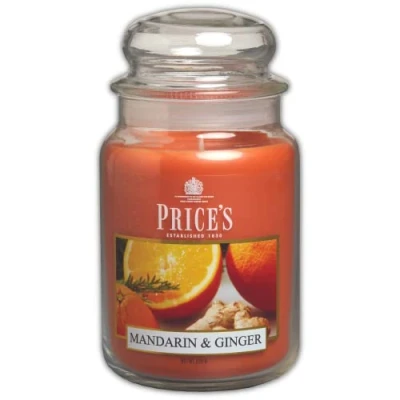 Imagen de Price&#039;s Vela en tarro grande de mandarina y jengibre Dulce, deliciosa calidad Aroma larga duración Hasta 150 horas tiempo combustión