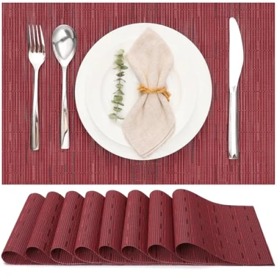 Imagen de Myir JUN Salvamanteles Individuales Juego de 8, Lavables Manteles Plásticos Vinil Esteras, Resistentes al Calor Antideslizante Fácil Limpiar y Impermeable 30x45cm(Rojo)