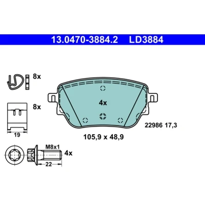 Imagen de Juego de pastillas freno ATE 13.0470 3884.2, Trasero