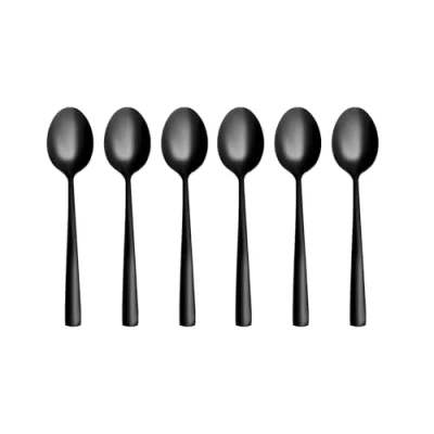 Imagen de Otto Koning Juego de 6 Piezas Cucharas Postre Negras Cucharillas Elegantes Acero Inoxidable, 15.3cm, Acabado Pulido Espejo, Apto para Lavavajillas, Resistentes