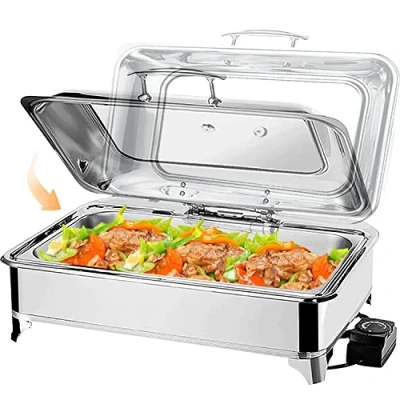 Imagen de VFDZ 9L Chafing Dish Electrico de Acero Inoxidable, Calentador Comida Comercial Temperatura Ajustable para Buffet, Buffet con Tapa Visible (Full Pan)