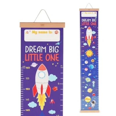 Imagen de Legami metro de pared Dream Big Little One, colgante para medir la altura los niños, hasta 160 cm, 41 pegatinas incluidas, con listones madera, tema Space