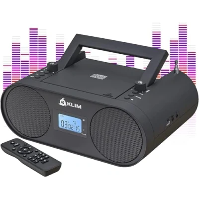 Imagen de KLIM Boombox B4 Reproductor CD portátil con Radio FM y batería Recargable Nuevo 2024 Bluetooth, MP3, AUX, FM/Am, CD, USB Mando función de autoapagado Player Blanco