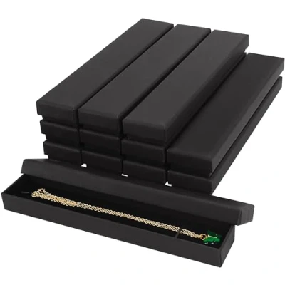 Imagen de Kurtzy Cajitas Regalo para Mostrar Joyas Papel Negro (Pack de 12) 21 x 4 2 cm Caja Mate con Insertos Espuma Cajas Joyería Pulsera, Pendientes, Collares y Anillos Pequeñas