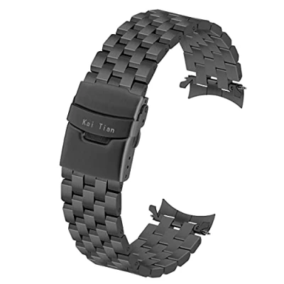 Imagen de Kai Tian 5 líneas de acero inoxidable para reloj pulsera, extremos curvados, 20mm, 22mm, hombres y mujeres, hebilla doble, color negro plateado