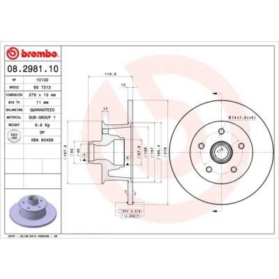 Imagen de BREMBO 08.2981.10 Disco de freno 278 13 5 macizo VOLKSWAGEN: TRANSPORTER 3 Bus, Kasten,