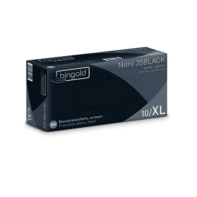 Imagen de guantes desechables de nitrilo 35BLACK, color negro, talla XL, paquete 100 unidades