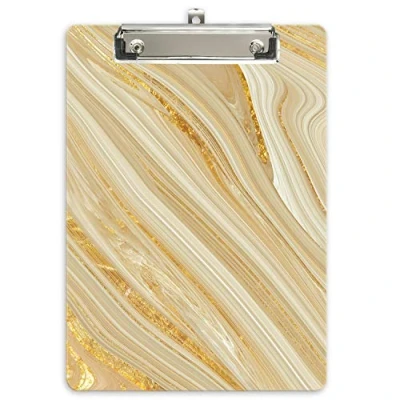 Imagen de Hnogri portapapeles con pinza a4, diseno de moda portapapele plastico rígido, Clipboard A4 Carpetas y tableros pinza, para material oficina escolar, Mármol dorado
