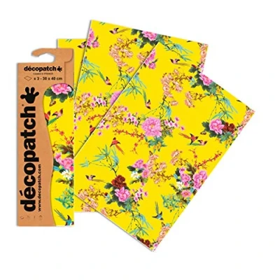 Imagen de Clairefontaine ES Décopatch C750O Une pochette de 3 feuilles papier imprimé 30x40 cm, Asiatique jaune