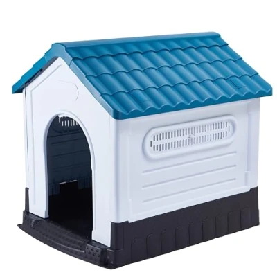 Imagen de Lanco Caseta para Perros Grandes. Uso Interior y Exterior con ventilación. Material Resistente. 105x89x98cm. Azul Blanco.
