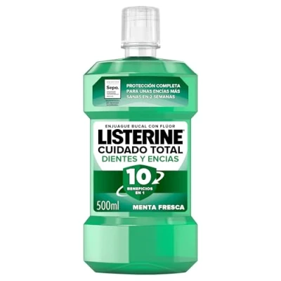 Imagen de Listerine Protección Dientes y Encías (1 x 500 ml), enjuague bucal con flúor, colutorio 24 horas de protección, elixir para un aliento fresco duradero