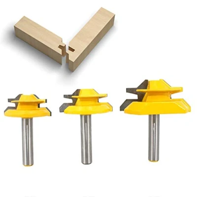 Imagen de BIGP 3Pcs Fresa de madera, 8mm para 45 grados Lock Mitre, Router Bit pernos Junta Cutter herramienta copa madera máquina grabado