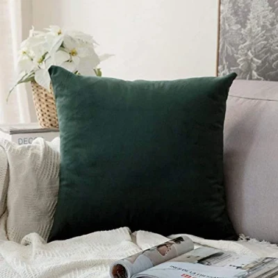 Imagen de MIULEE Funda de Cojines Navidad Terciopelo Almohada Decorativo para Silla Cama Habitación Dormitorio Salón Sala Estar Oficina 1 Pieza 50x50 cm Verde Oscuro