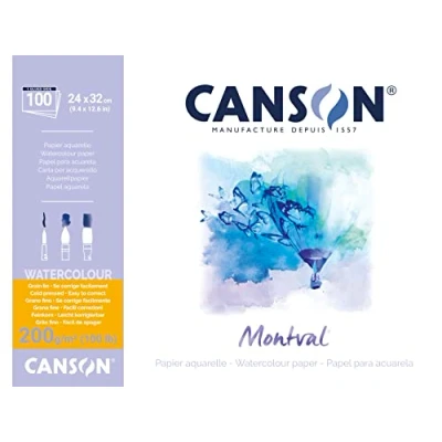 Imagen de Canson Montval, Papel de acuarela, Prensado en frío, 300g, Encolados por el lado largo, 24x32cm, Blanco, 100 hojas