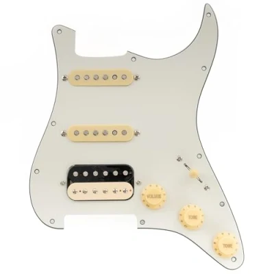 Imagen de Musiclily Pro SE ST HSS 60SE Golpeador Precableado con Pastillas Alnico 5 Super Switch para Guitarra Eléctrica tipo Strat, 3 capas Aged White
