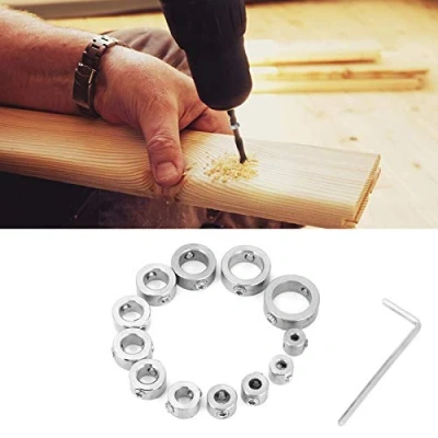 Imagen de Juego de tope perforación, 12 piezas 3 16 mm Taladro acero inoxidable collarín broca profundidad Anillo límite perforación