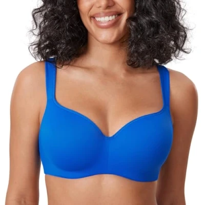 Imagen de DELIMIRA Sujetador Tallas Grandes Balconette para Mujer, Moldeado con Aros Azul Destello 95F