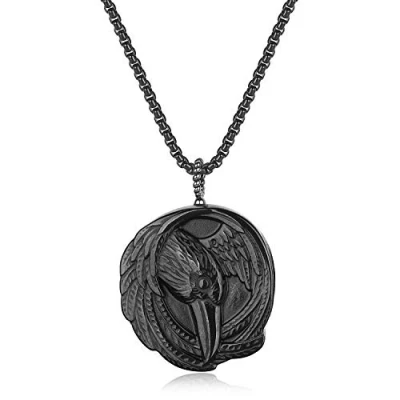 Imagen de COAI Colgante de Obsidiana para Hombre con Cuervo