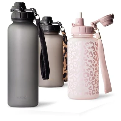 Imagen de MAMEIDO Botella 1,5l con pajita y marcador de tiempo, Botellas agua a prueba fugas, niños sin BPA, gimnasio fabricada en Tritan, Water Bottle (Carbon Grey, 1500ml)