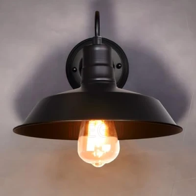 Imagen de iDEGU Lampara de Pared Vintage 26cm Aplique Interior Diseño Industrial Iluminación E27 Retro Luz para Cocina, Comedor, Sala Estar, Pasillo, Restaurante (Negro)