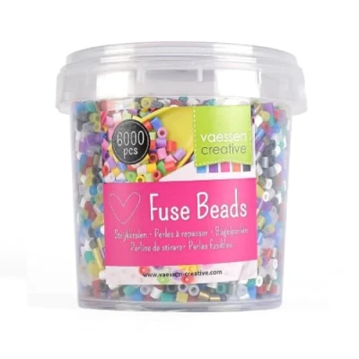 Imagen de Vaessen Creative Perlas Fusibles, Mezcla de Colores con Purpurina, Set 6000 Piezas DIY para Niños, Creación Joyas, Decoraciones Hechas en Casa y Otras Ideas Manualidades, 5 mm