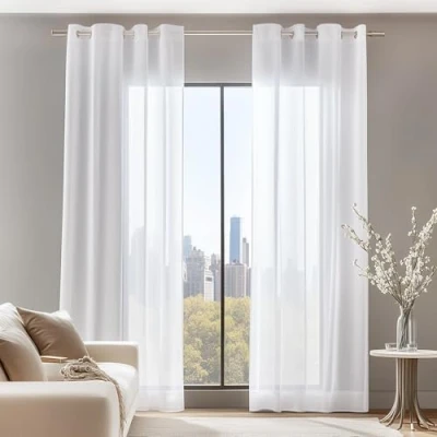 Imagen de Deconovo Cortinas Salon Modernas Blancas Translucidas 140 x 240 cm Dormitorio Visillos para Ventanas de Habitacion Infantiles Niños 2 Piezas Blanco