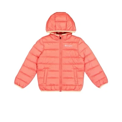 Imagen de Champion Script SHOP Hooded Contrast Small LOGO Unisex Chaqueta de invierno para niños, Talla: 7 8a, Coral
