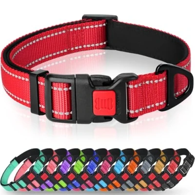 Imagen de Taglory Collar Perro, Nylon Reflectante Neopreno Forrado Ajustable para Perros Cachorro, Rojo XS (Paquete de 1)