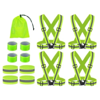 Imagen de Anlising 4PCS Seguridad Chaleco Reflectante Moto+4PCS Bandas Reflectoras+4PCS Brazalete Reflectante, Ajustable Visibilidad Alta Reflectantes con Bolsa, para Correr,Senderismo,Ciclismo