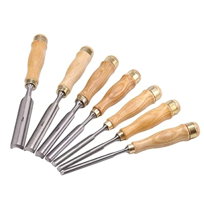 Imagen de QUNINE Equipo de carpintería para tallar gubia con Hojas Acero al Cromo vanadio y Mangos Madera Dura, Juego cinceles Profesional Bolsa Enrollable Herramientas
