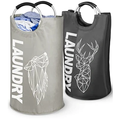 Imagen de WELLENBORG Juego de 2 Cestos la Ropa Sucia Grande Gris 82L Uno Cesta Cubo Cesto Colada Plegable Bolsa para Cestas