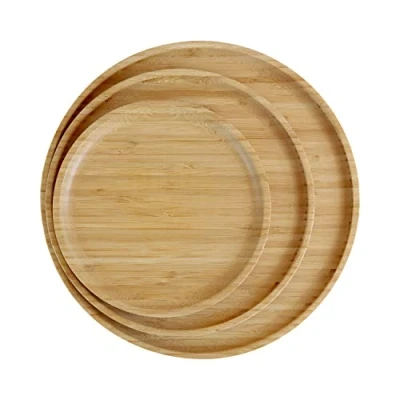 Imagen de pandoo platos de bambú 100% redondos madera, bambú, decoración vajilla juego vajilla, reutilizables, 3 (1 x 20