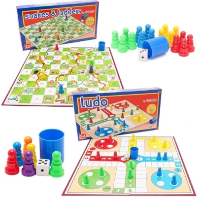 Imagen de Toyland® Paquete de Juegos Mesa clásicos Favoritos la Familia Serpientes, escaleras y parchís Apto para Mayores 3 años