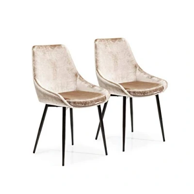 Imagen de Kare Design Silla East Side 2/ Set, Multicolor, Poliéster/ Chapa de Madera Natural/Acero Recubierto Polvo, Terciopelo Beige, 2 Unidades, 83x57x48cm