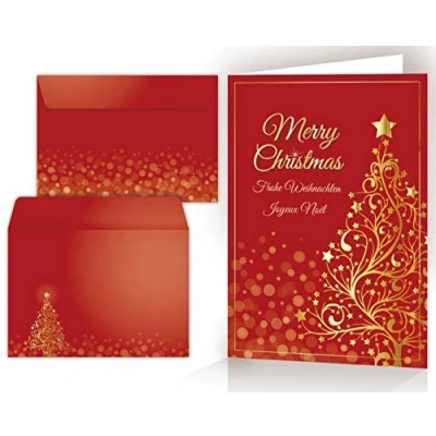 Imagen de Edition Colibri Juego DE Tarjetas NAVIDAD ÁRBOL ORO con sobres 10 piezas plegables en el formato DIN A 6 (14.8 x 10.5 cm)