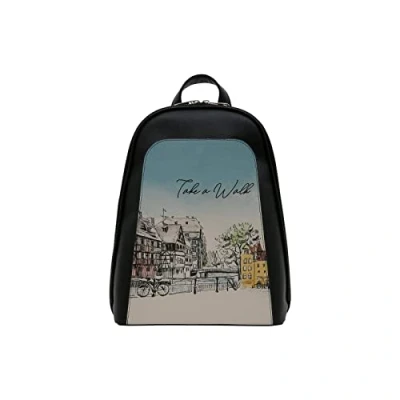 Imagen de DOGO Femme Cuir Vegan Noir Fait Main et Mode Sac à dos Take a Walk Motif