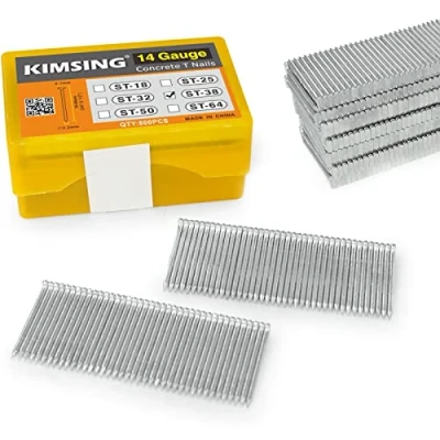 Imagen de KIMSING ST38 clavos de hormigón, calibre 14, 38 mm, galvanizados, 800 piezas/caja, en T para hormigón neumático, pistola resistente