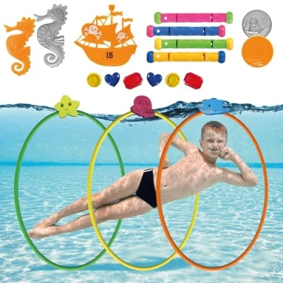 Imagen de OceanHunt® Juguetes de Buceo Submarino Kit Completo Juegos Piscina para Niños Búsqueda Tesoro Pirata, Aros Actividades al Aire Libre Nino Juguete Acuático OriginalCorner®