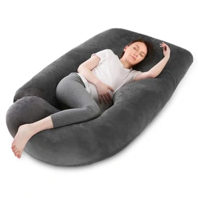 Imagen de Otauoaea Almohada para Embarazadas, de Embarazo, Cuerpo Completo en Forma J, Lactancia con Funda Terciopelo Extraíble y Lavable,145x70 cm(Gris Oscuro)