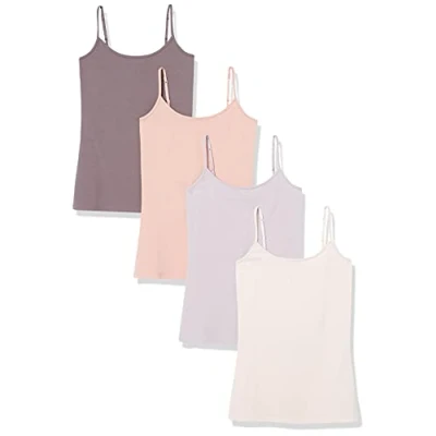 Imagen de Amazon Essentials Camisola de Ajuste Entallado Mujer, Pack 4, Beige Claro/Camel/Chocolate/Lila, M