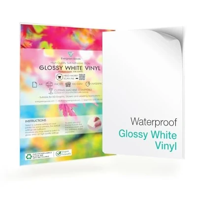 Imagen de Evergreen Goods™ 20 Hojas de Papel Autoadhesivo Blanco Brillante A4 Impermeable, adhesivas para Impresoras Inyección Tinta y Láser, Adhesives Impresión Etiquetas Adhesivos
