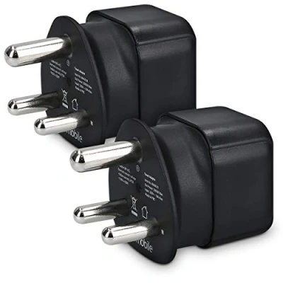 Imagen de kwmobile 2X Adaptador de Viaje Tipo M Set adaptadores para Usar en Sudáfrica India Nepal etc. Travel Plug aparatos España y UE Negro