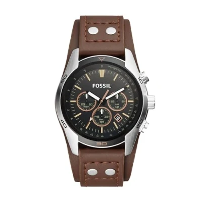 Imagen de Fossil Reloj para hombre Coachman, movimiento cronógrafo de cuarzo, caja acero inoxidable plateado 44mm con correa piel auténtica, CH2891