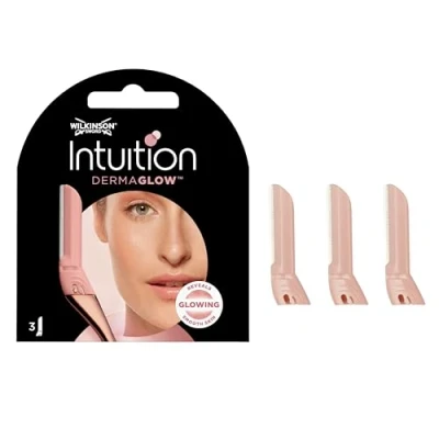 Imagen de Wilkinson Sword Recambios Intuition Dermaglow Eyebrow Para un Dermaplaning Perfecto Ideal Exfoliar, Perfilar, Recortar y Depilar el Vello Facial, Color Rosa, 3 Unidades (Paquete de 1)
