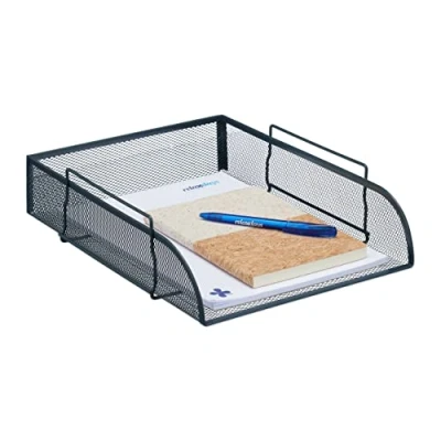 Imagen de Relaxdays Portadocumentos Bandeja Documentos A4 Apilable Malla Metal, Cesto Cartas, 6,5 x 27 34 cm, Organizador Escritorio, Antracita, Acero