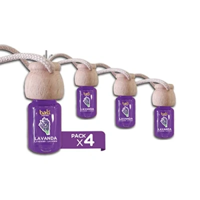 Imagen de Bali fragancias Pack de 4 Ambientadores coche LAVANDA 6 ml 0% alcohol, absorbe el mal olor tu vehículo