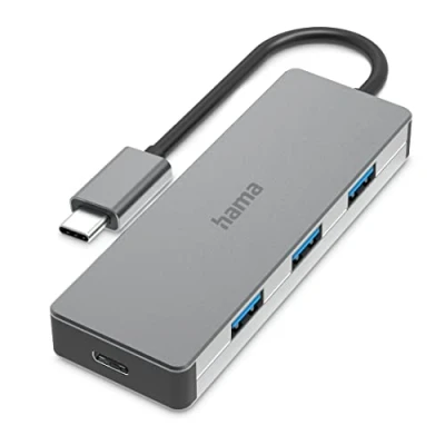 Imagen de Hub USB/Concentrador Hama 00200105, 10 Gbit/s, 4 puertos, 2x USB C, 3x A, 0.15 m, TB 3/4, Slim, Gris