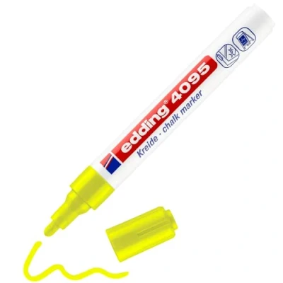 Imagen de edding 4095 marcador de tiza amarillo neón 10 rotuladores punta redonda 2 3 mm para cristal borrables pizarras, vidrio y espejos líquida cobertura opaca
