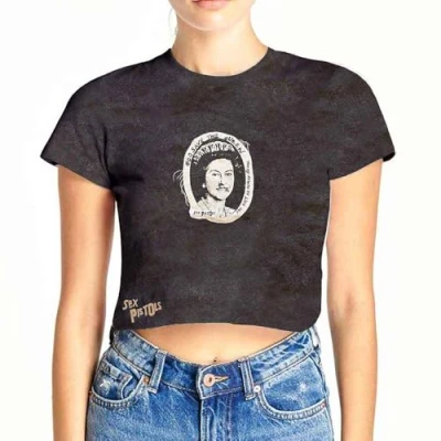 Imagen de Sex Pistols Crop Top Shirt God Save The Queen Oficial Womens Mineral Wash Black T Mujer, Negro , M